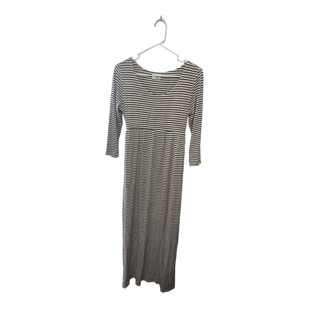 Fantastic Fawn Black White Striped Maxi Dress | 3/4 sleeve | Size S
